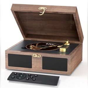 Portable CD Player w/ Built-in Stereo Speakers, Bluetooth & Remote (Brown)